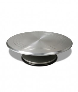 Aluminum cake turntable with a diameter of 32 cm and a height of 9 cm.